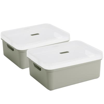 Sunware opbergbox - 2x stuks - 24 liter - lichtgroen - kunststof - transparante deksel - 45x35x18 cm