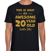 Cadeau T-shirt voor heren - leeftijd 20 jaar - awesome - zwart - glitter goud - Verjaardagsfeest