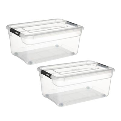 5Five opberg kist met deksel - 2x - Box - 40 liter - 58 x 39 x 26 cm - kunststof - transparant