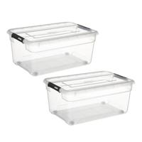 5Five opberg kist met deksel - 2x - Box - 40 liter - 58 x 39 x 26 cm - kunststof - transparant