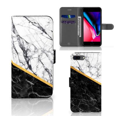Apple iPhone 7 Plus | 8 Plus | Bookcase | Marmer Wit Zwart - Origineel Cadeau Man