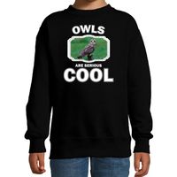 Sweater owls are serious cool zwart kinderen - uilen/ velduil trui - thumbnail