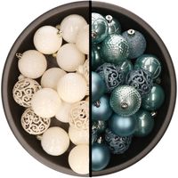 Kerstballen - 74x stuks - wol wit en ijsblauw - 6 cm - kunststof - Kerstbal - thumbnail