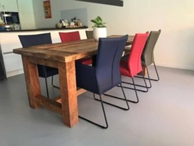 Set van 6 leren eetkamerstoelen - met designpoot - verschillende kleuren leer - Echt leer, Industrieel, ontdek de vele Leersoorten en Kleuren bij ShopX