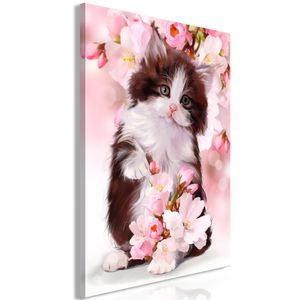 Schilderij - Kitten verstopt tussen bloemen