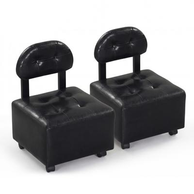 Set van 2 Lage Rolkrukken Ergonomische Rolstoel met Gestoffeerde Rugleuning Zitting en 360°-Zwenkwielen Mobiele Draaikruk-Zwart