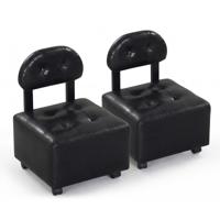 Set van 2 Lage Rolkrukken Ergonomische Rolstoel met Gestoffeerde Rugleuning Zitting en 360°-Zwenkwielen Mobiele Draaikruk-Zwart