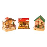 Small Foot houten decoratie kerstmarkt met lampjes, set van 3 Small Foot houten decoratie kerstmarkt met lampjes, set van 3