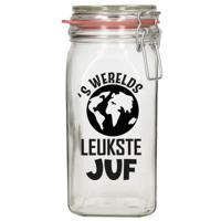 Cadeau voorraadpot - juf - glas - 12 x 7 cm - 1,5 liter - verjaardag cadeau - snoeppot - juffendag