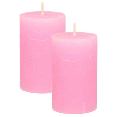 Atmosphera Stompkaars - 2x - roze - 5 x 8 cm - klein rustiek model - cilinderkaars - kaars Atmosphera Stompkaars - 2x - roze - 5 x 8 cm - klein rustiek model - cilinderkaars - kaars
