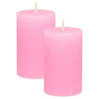 Atmosphera Stompkaars - 2x - roze - 5 x 8 cm - klein rustiek model - cilinderkaars - kaars