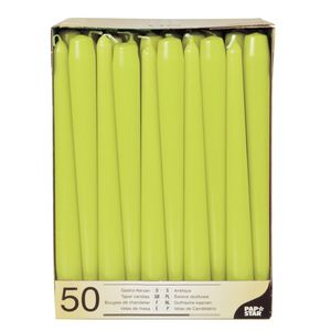 50x stuks dinerkaarsen lime groen 25 cm