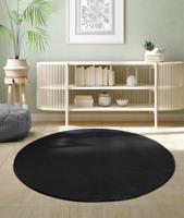 Karpet24 Loft - Luxe, Fluweelzacht Effen Vloerkleed in Zwart, Modern & Stijlvol-Ø 120 cm rond