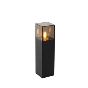 QAZQA Staande buitenlamp zwart met smoke kap 30 cm - Denmark