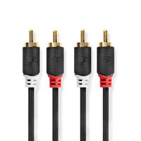 Stereo audiokabel | 2x RCA male - 2x RCA male | 5,0 m | Antraciet