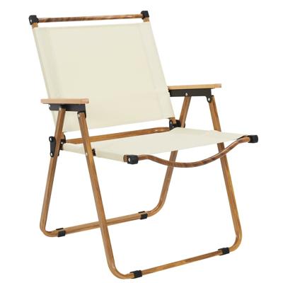 Home Deco Factory camping/strand stoel - hout/stof - inklapbaar - beige - L55 x B63 x H77 cm