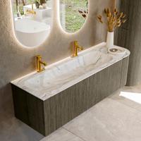 Badmeubel Mondiaz Kurve-Dlux | 145 cm cm | Meubelkleur Shadow | Wastafelkleur Glace | Solid surface | Wasbak links zijde spoelbak | 2 kraangaten