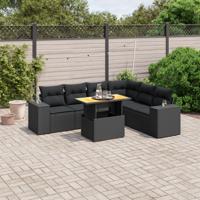 7-delige Loungeset met kussens poly rattan zwart
