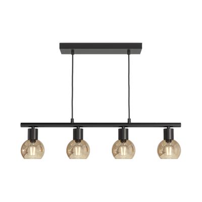 HOFTRONIC™ Glazura - LED Hanglamp Glas - Amberkleurig - 4 spots - E14 - Zwart - IP20 - Hanglamp Bollen