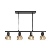 HOFTRONIC™ Glazura - LED Hanglamp Glas - Amberkleurig - 4 spots - E14 - Zwart - IP20 - Hanglamp Bollen
