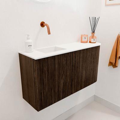 Toiletmeubel Mondiaz Joya | 81.6 cm | Meubelkleur Walnut | Faye wastafel Talc Links | Zonder kraangat(en) Toiletmeubel Mondiaz Joya | 81.6 cm | Meubelkleur Walnut | Faye wastafel Talc Links | Zonder kraangat(en)