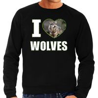 I love wolves sweater / trui met dieren foto van een wolf zwart voor heren - thumbnail