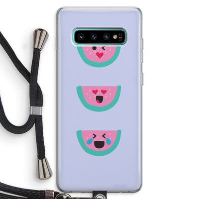 Smiley watermeloen: Samsung Galaxy S10 Plus Transparant Hoesje met koord
