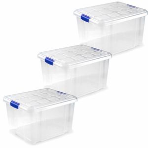 3x stuks opslagboxen/bakken/organizers met deksel 25 liter 42 x 36 x 25 cm transparant