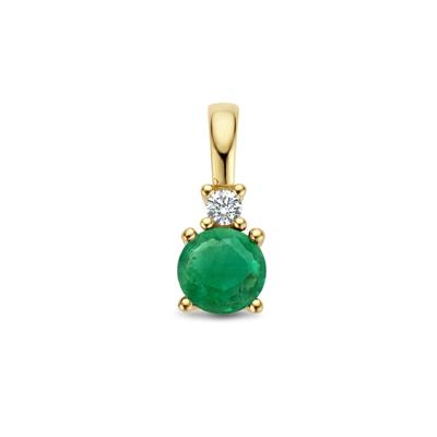 14K Geelgouden Hanger met Mei Geboortesteen & Diamant 0.02ct - 10,5mm