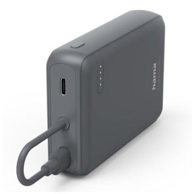 HamaPower Pack Travel met kabel 10000mAh 2 uitgangen:2x USB-C Powerbank Grijs