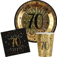 Verjaardag feest bekertjes/bordjes en servetten leeftijd - 60x - 70 jaar - goud - Feestpakketten