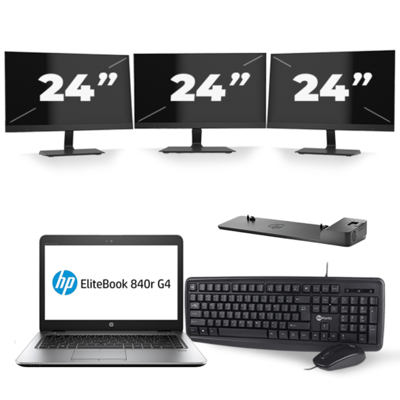 HP EliteBook 840r G4 - Intel Core i5-7e Generatie - 14 inch - 8GB RAM - 256GB SSD - Windows 11 + 3x 24 inch Monitor HP EliteBook 840r G4 - Intel Core i5-7e Generatie - 14 inch - 8GB RAM - 256GB SSD - Windows 11 + 3x 24 inch Monitor