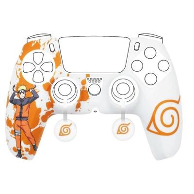 Beschermhoes - KONIX - Voor DualSense PS5 Controller - Siliconen - Duimgrepen - Konoha en Naruto-patroon - Wit
