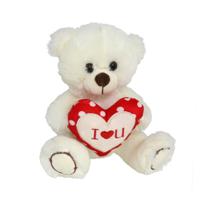 Pluche knuffelbeer met I Love hartje - wit/rood - 20 cm - thumbnail