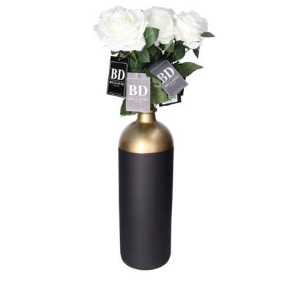 Kunstbloem Roos Dijon - 3x - 64 cm - creme wit - zijde kunstbloemen - Boeket - stelen - rozen