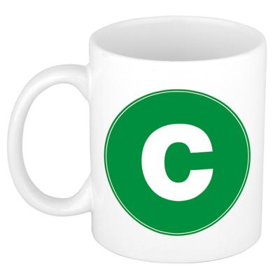Koffie mok met de letter C - beker - groen - eerste letter van een voornaam - wit - 300 ml