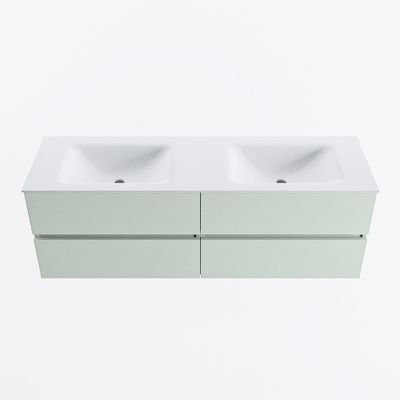 MONDIAZ VICA 150cm badmeubel onderkast Greey 4 lades. Wastafel CLOUD dubbel 2 kraangaten, kleur Talc.