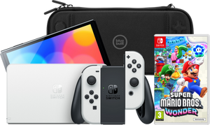 Nintendo Switch OLED Wit + Super Mario Bros. Wonder + BlueBuilt Beschermhoes