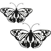 Decoris tuin wanddecoratie vlinders - zwart - metaal - 17 x 12 cm - 36 x 25 cm - Tuinbeelden - thumbnail