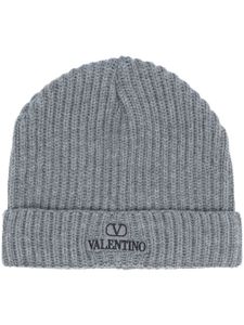 Valentino Garavani bonnet nervuré à logo brodé - Gris