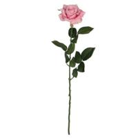 Kunstplant bloem - roos - roze - 66 cm - kunstbloemen/tak - kunststof decoratie