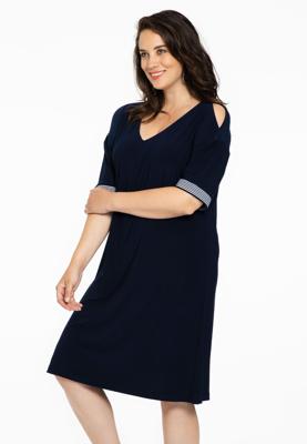Yoek Jurk gestreepte mouwen | Blauw | Maat 46/48