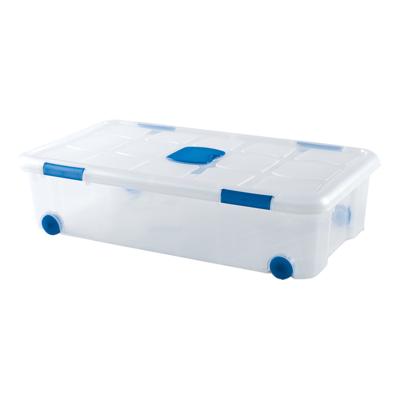 Plasticforte Opslagbak/box met deksel - 1x - 30L - 73 x 41 x 18 cm - transparant - met wielen