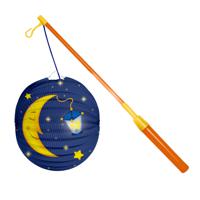 Bol lampion maan - donker blauw - 22 cm - papier - met lampionstokje - 40 cm - thumbnail