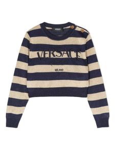 Versace Kids pull rayé à logo brodé - Bleu