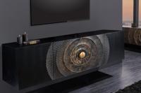 Hangend dressoir GOLDEN SUNSET 180cm zwart met 3D houtsnijwerk goud massief mango hout handgemaakt - 44525