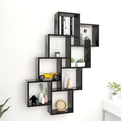 Wandschap kubus 90x15x119 cm bewerkt hout zwart