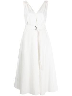Brunello Cucinelli robe ceinturée à col v - Blanc