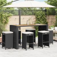 Tuinbarkrukken met kussens 6 st poly rattan zwart