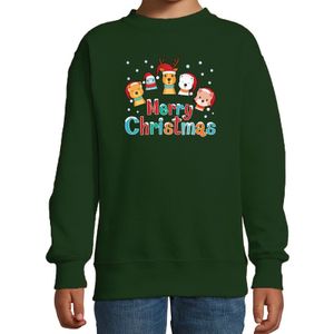 Groene kersttrui / kerstkleding dierenvriendjes Merry christmas voor kinderen 14-15 jaar (170/176)  -